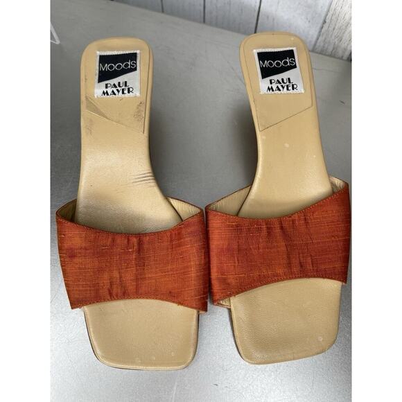 Vintage PAUL MAYER Moods Vero Cuoio Leather Kitten Heels Spain Size 7 Orange Y2K - Picture 2 of 5